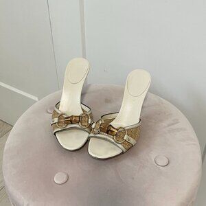 Gucci Rattan & Bamboo White Kitten Heels Size 5.5